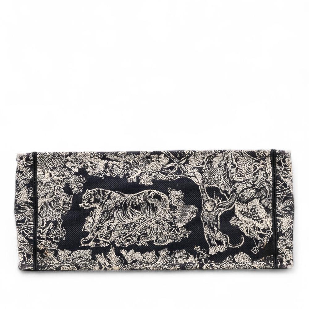 Christian Dior B Dior Blue Navy Canvas Fabric Large Toile de Jouy Reverse Embroidered Book Tote Italy