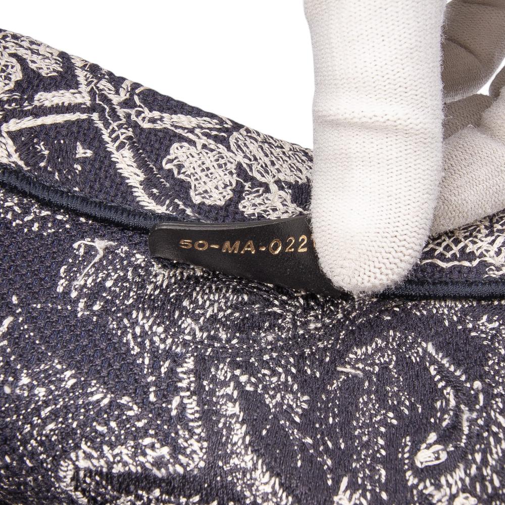 Christian Dior B Dior Blue Navy Canvas Fabric Large Toile de Jouy Reverse Embroidered Book Tote Italy