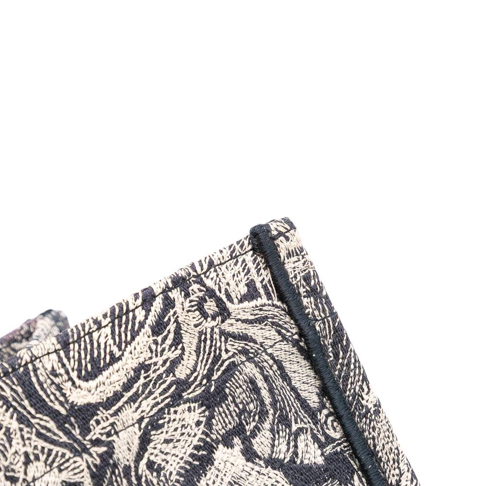 Christian Dior B Dior Blue Navy Canvas Fabric Large Toile de Jouy Reverse Embroidered Book Tote Italy