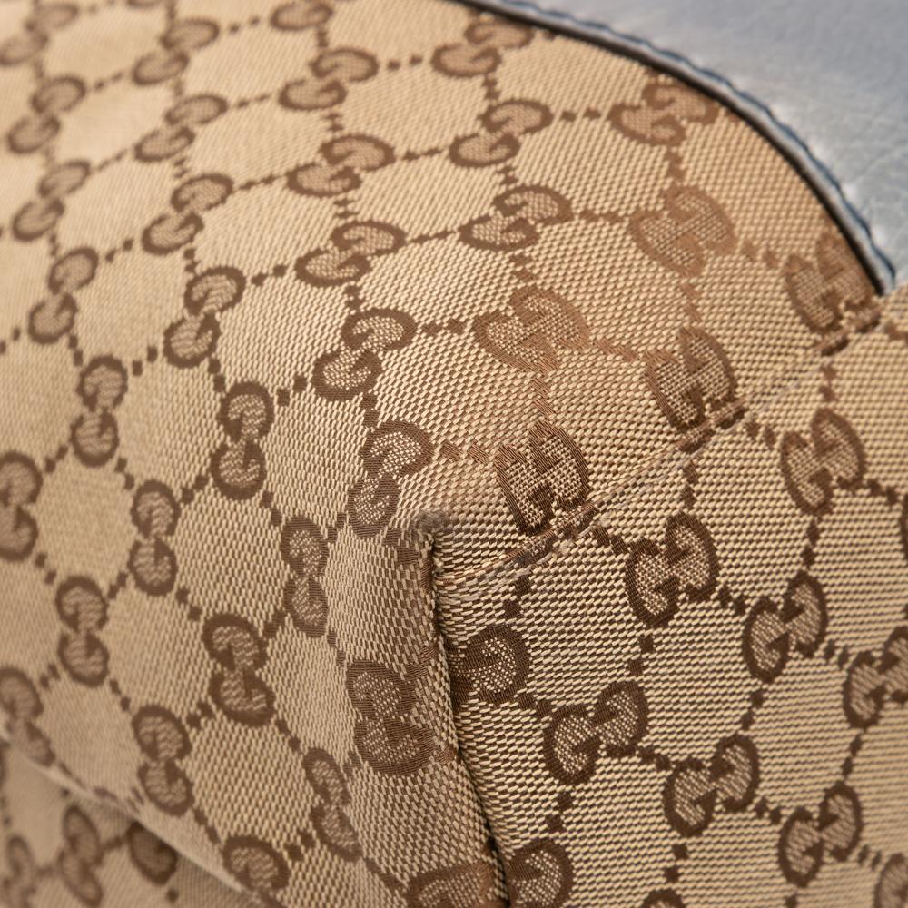 Gucci B Gucci Brown Beige Canvas Fabric GG Bamboo Libeccio Tote Italy