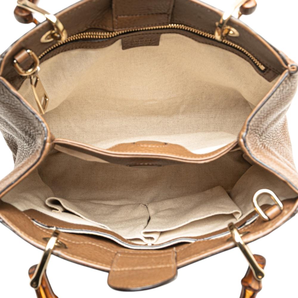 Gucci B Gucci Brown Calf Leather Small skin Bamboo Shopper Satchel Italy