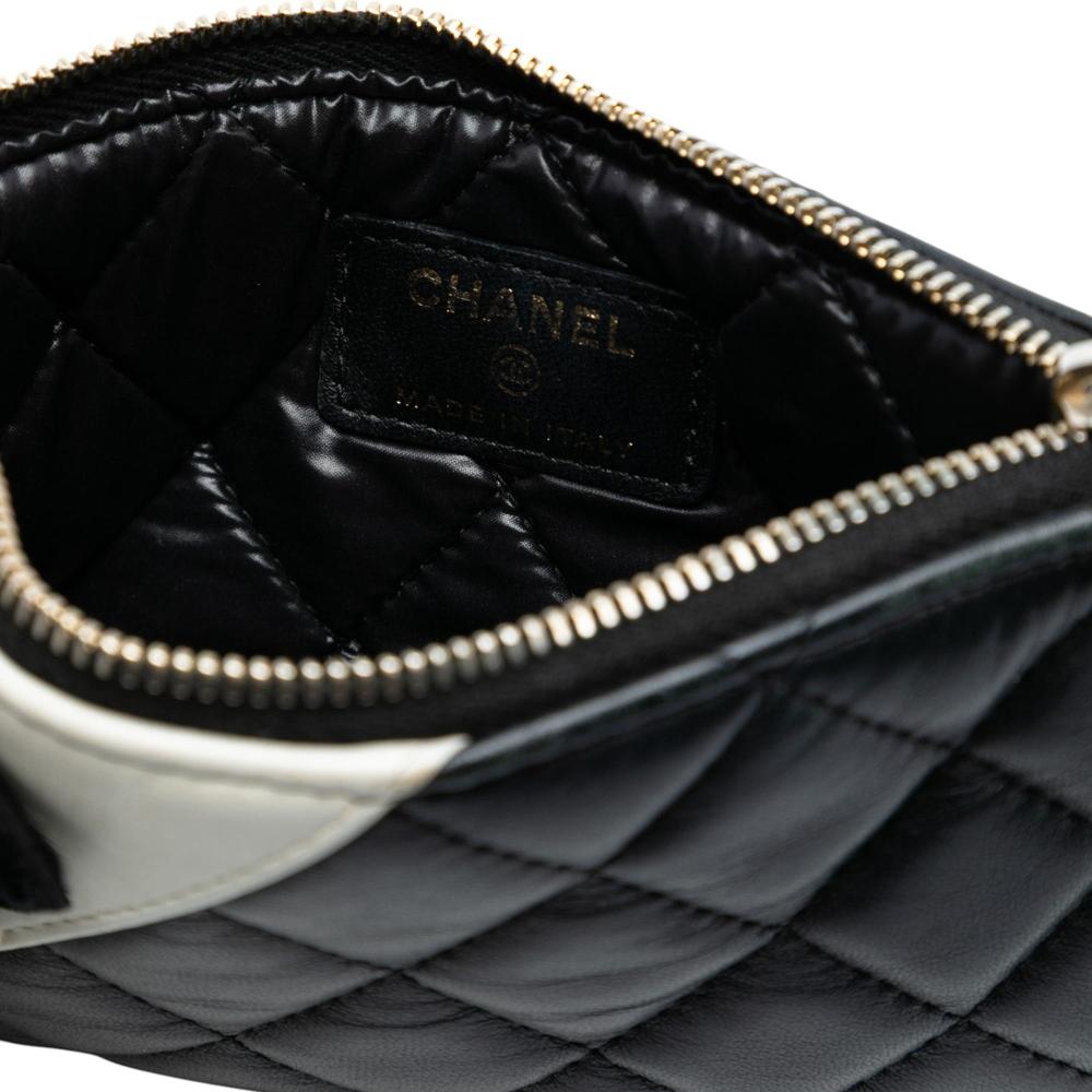 Chanel B Chanel Black Lambskin Leather Leather CC Quilted Lambskin Camellia Pouch Italy