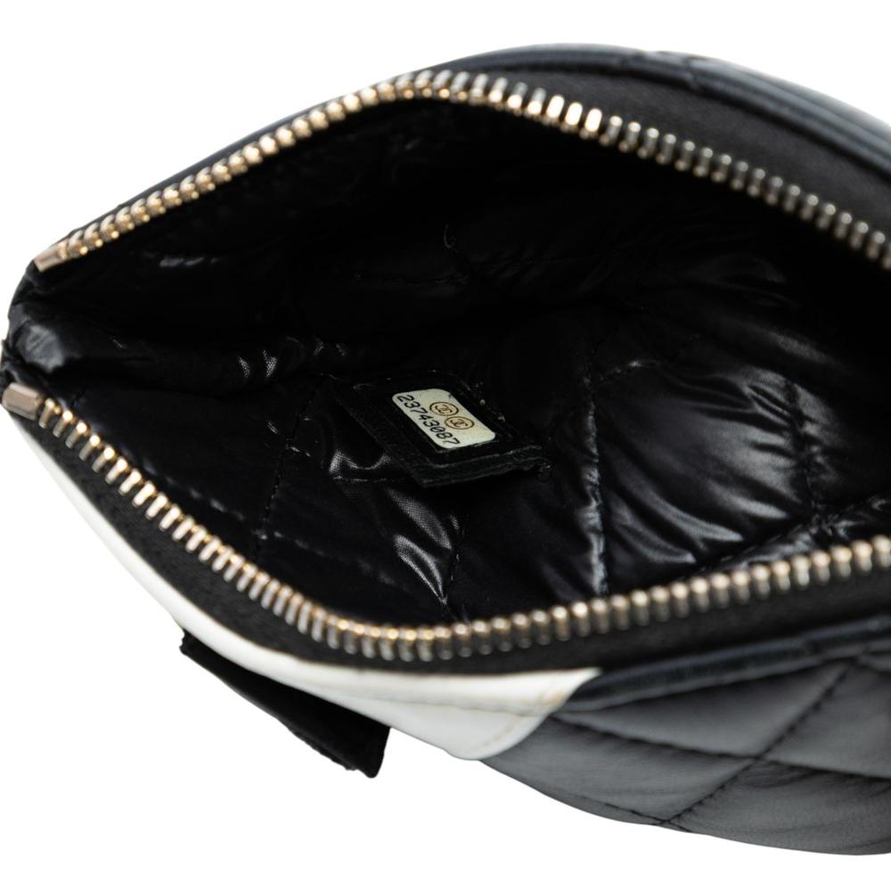 Chanel B Chanel Black Lambskin Leather Leather CC Quilted Lambskin Camellia Pouch Italy