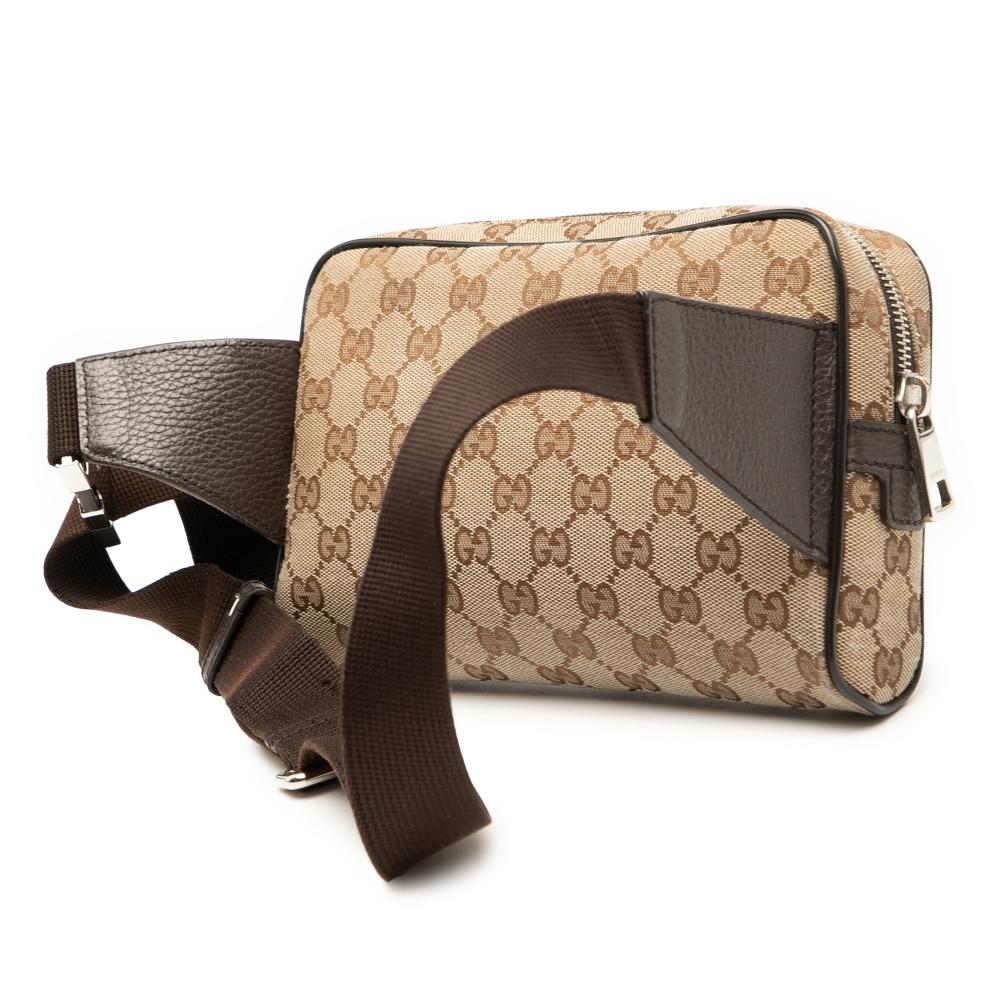 Gucci AB Gucci Brown Beige Canvas Fabric GG Belt Bag Italy