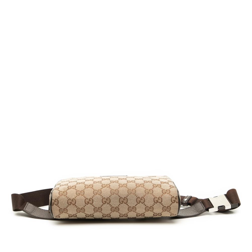 Gucci AB Gucci Brown Beige Canvas Fabric GG Belt Bag Italy