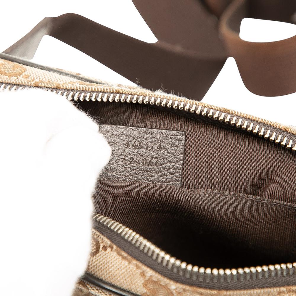 Gucci AB Gucci Brown Beige Canvas Fabric GG Belt Bag Italy