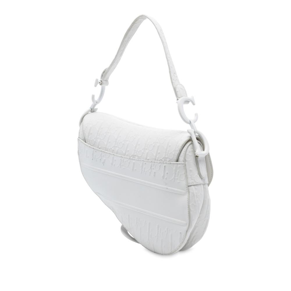 Christian Dior B Dior White Calf Leather Oblique Embossed skin Saddle Bag Italy
