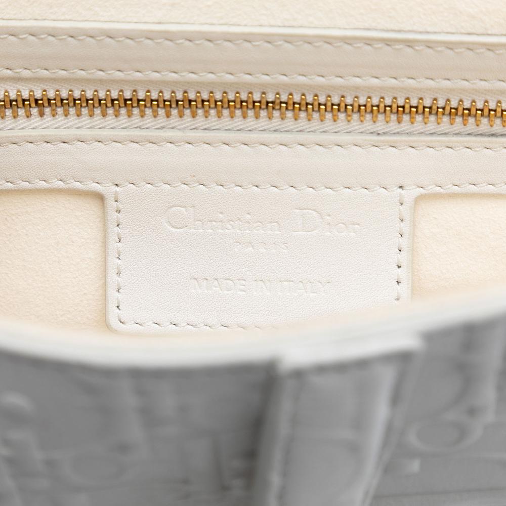 Christian Dior B Dior White Calf Leather Oblique Embossed skin Saddle Bag Italy