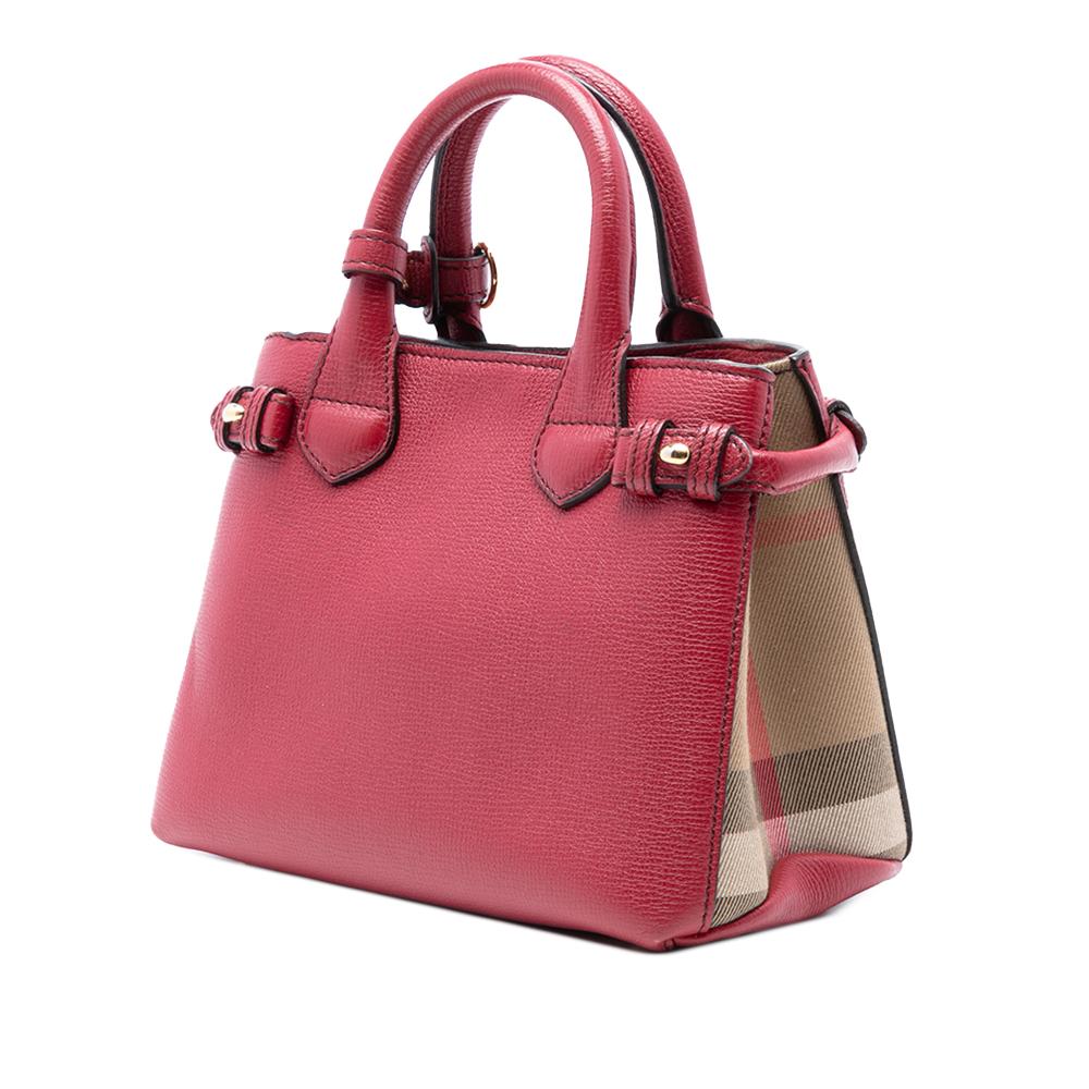 Burberry B Burberry Red Calf Leather Small Grainy skin and House Check Banner Satchel Italy