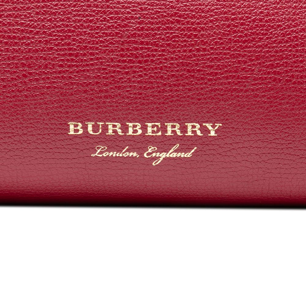 Burberry B Burberry Red Calf Leather Small Grainy skin and House Check Banner Satchel Italy