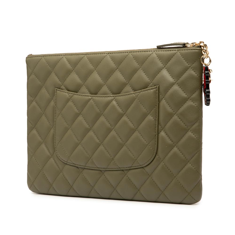 Chanel Green Medium Quilted Lambskin Cuba La Habana O Case Clutch Italy