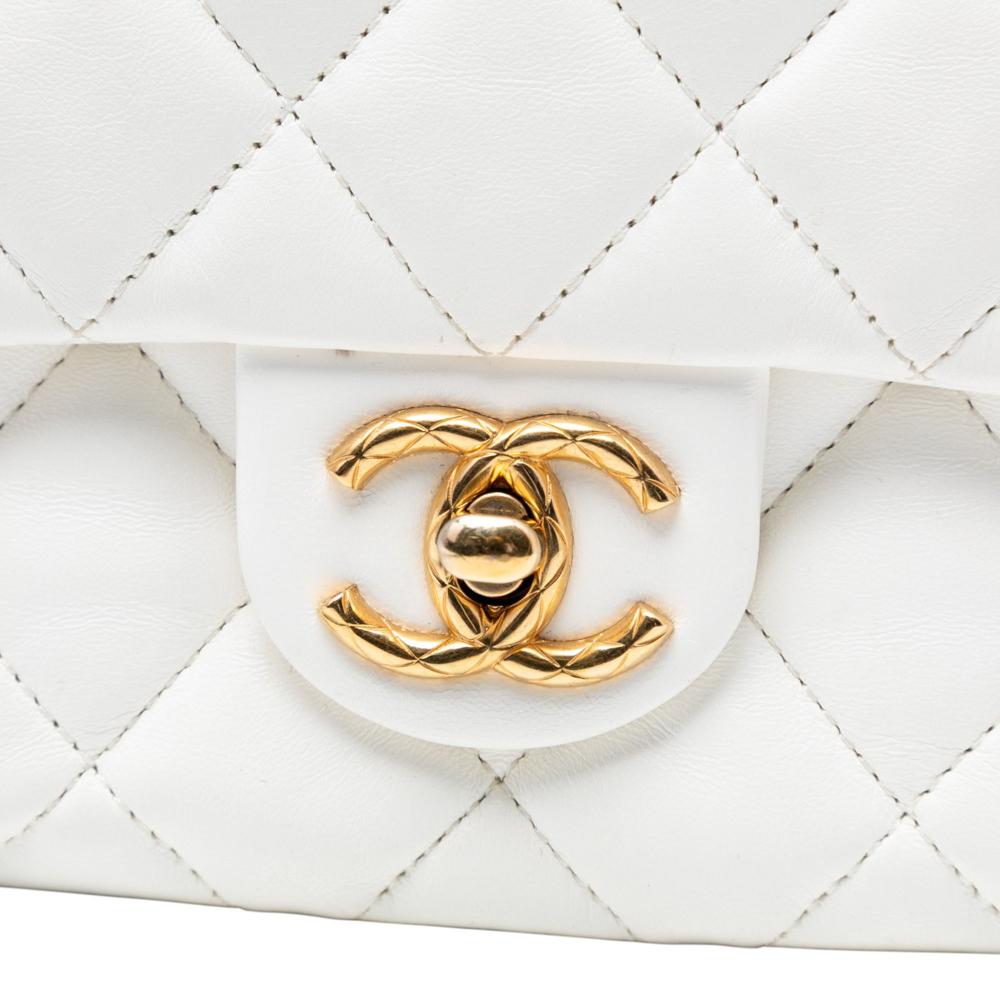 Chanel AB Chanel White Lambskin Leather Leather Medium Quilted Lambskin CC Single Flap Italy