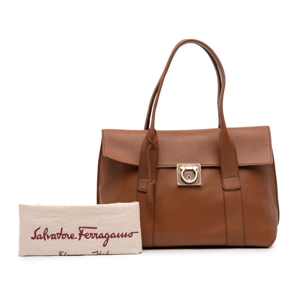 Ferragamo B Ferragamo Brown Calf Leather Gancini Sookie Tote Italy