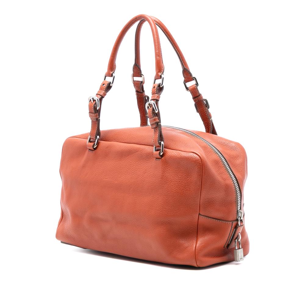 Prada B Prada Red Brick Calf Leather Vitello Daino Embossed Logo Bauletto Italy