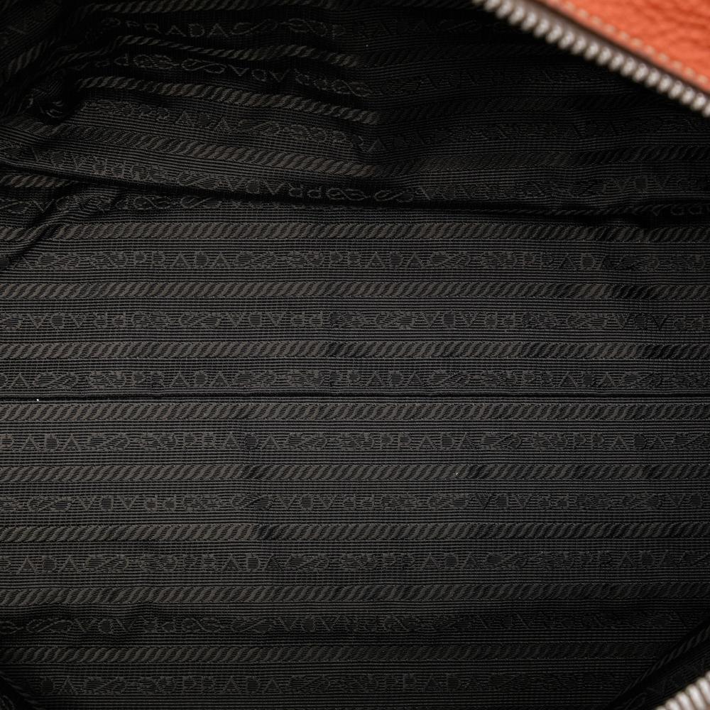 Prada B Prada Red Brick Calf Leather Vitello Daino Embossed Logo Bauletto Italy