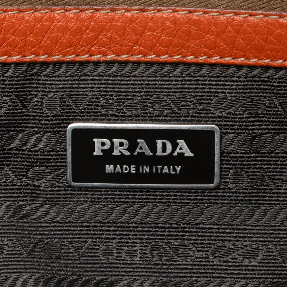 Prada B Prada Red Brick Calf Leather Vitello Daino Embossed Logo Bauletto Italy