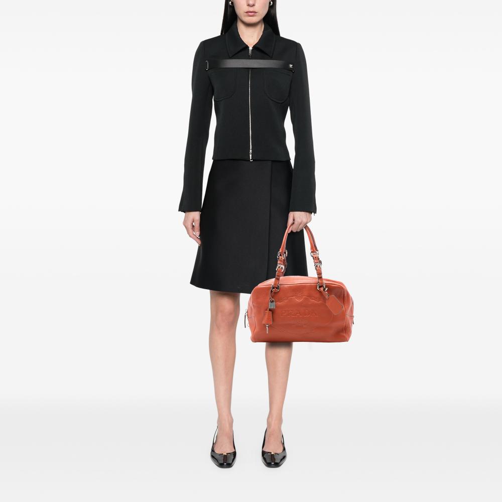 Prada B Prada Red Brick Calf Leather Vitello Daino Embossed Logo Bauletto Italy