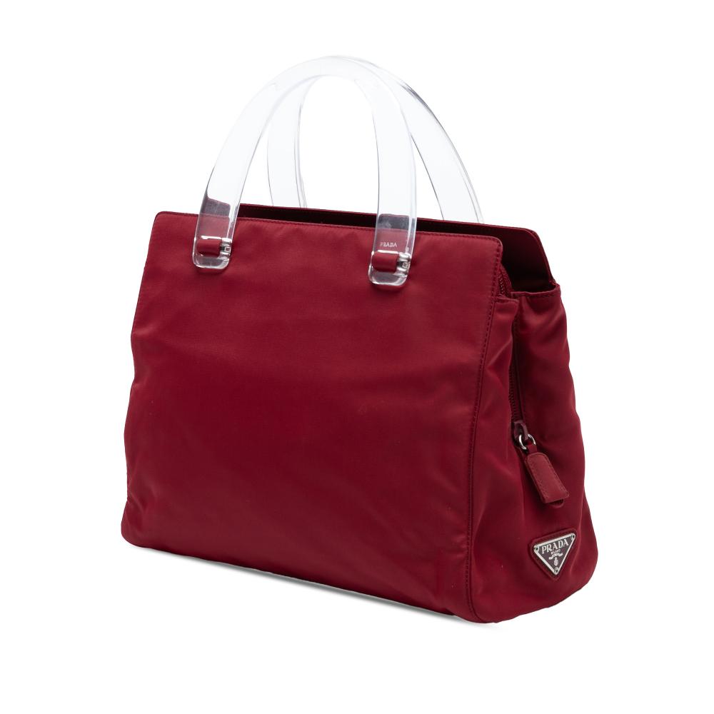 Prada AB Prada Red Nylon Fabric Tessuto Acrylic Handle Bag Italy