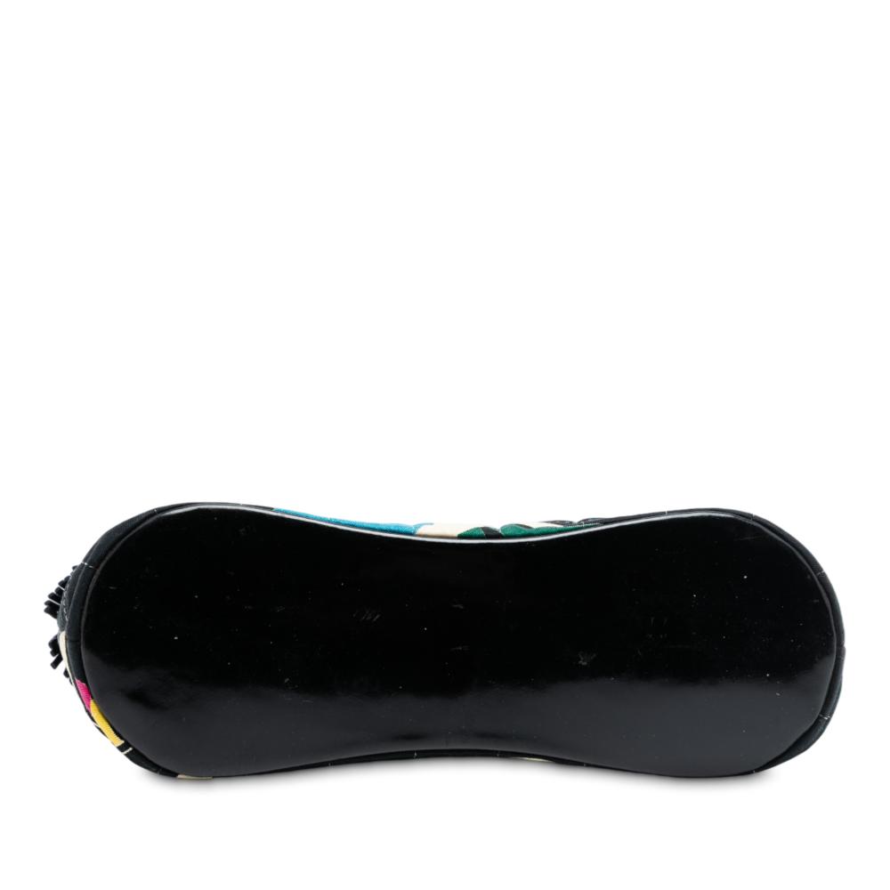 Chanel B Chanel Black Canvas Fabric Chocolate Bar Printed Fringe Handbag France