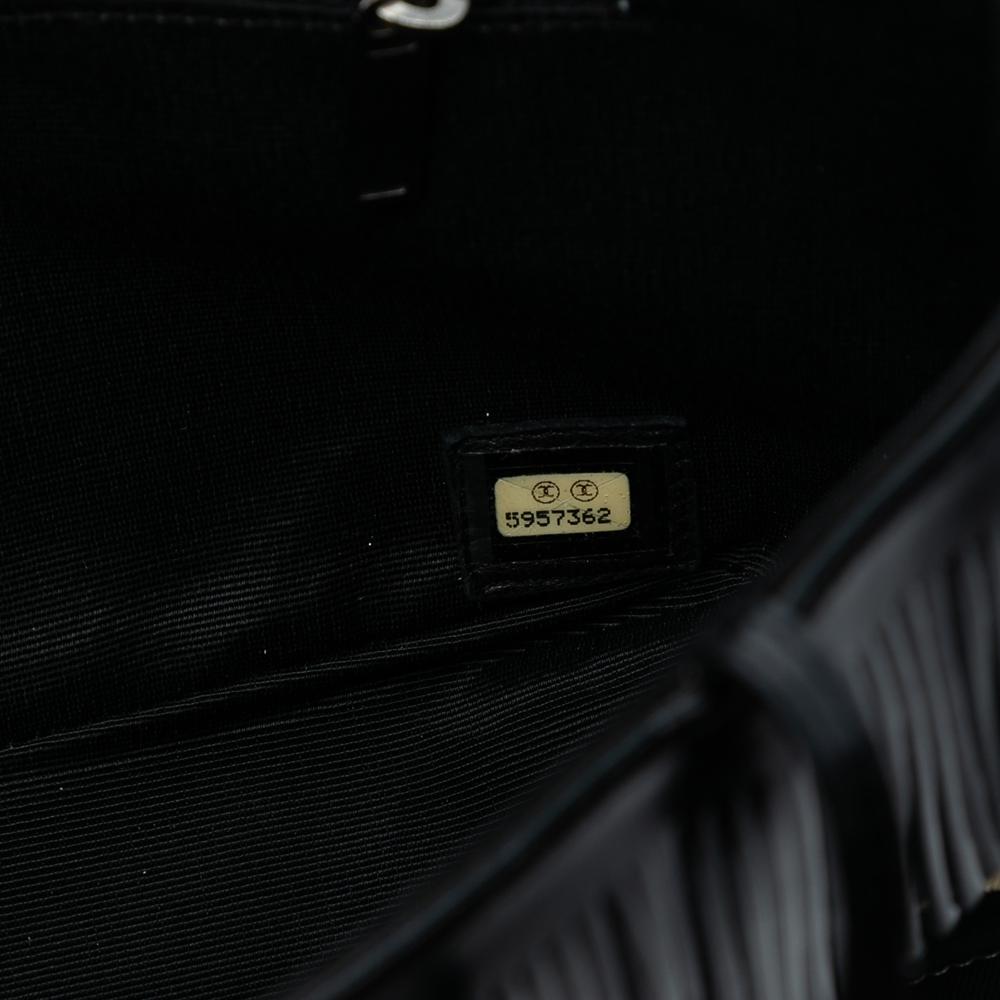 Chanel B Chanel Black Canvas Fabric Chocolate Bar Printed Fringe Handbag France