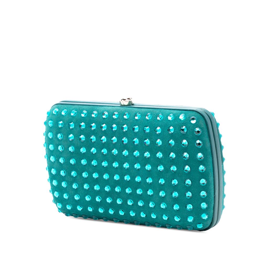 Gucci AB Gucci Blue Suede Leather Crystal Embellished Interlocking G Broadway Clutch Italy