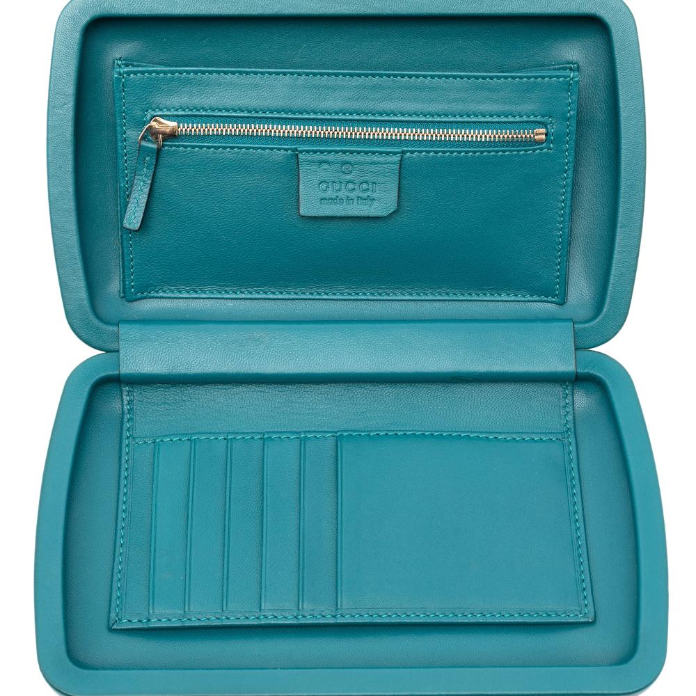Gucci AB Gucci Blue Suede Leather Crystal Embellished Interlocking G Broadway Clutch Italy