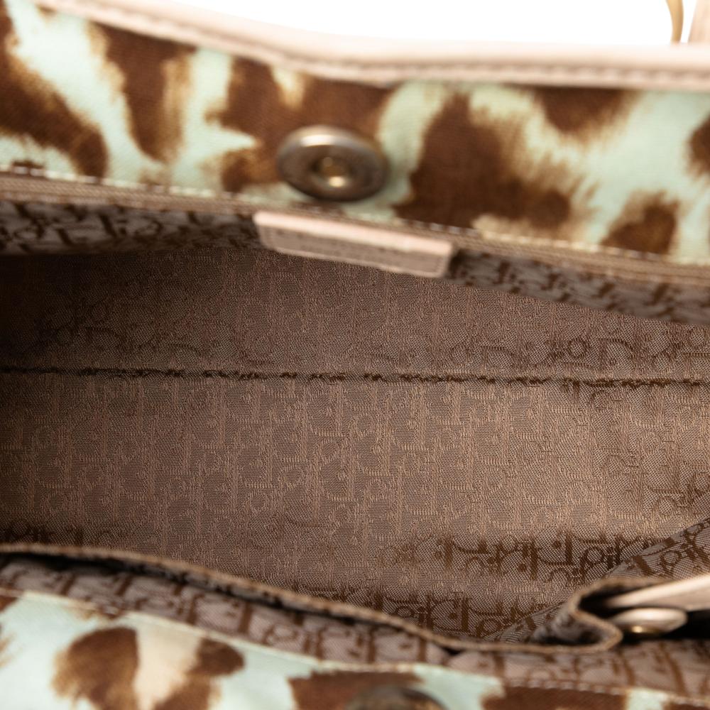 Christian Dior B Dior Brown Beige Canvas Fabric Leopard Print Saint Tropez Tote Italy