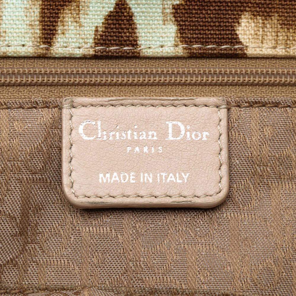 Christian Dior B Dior Brown Beige Canvas Fabric Leopard Print Saint Tropez Tote Italy