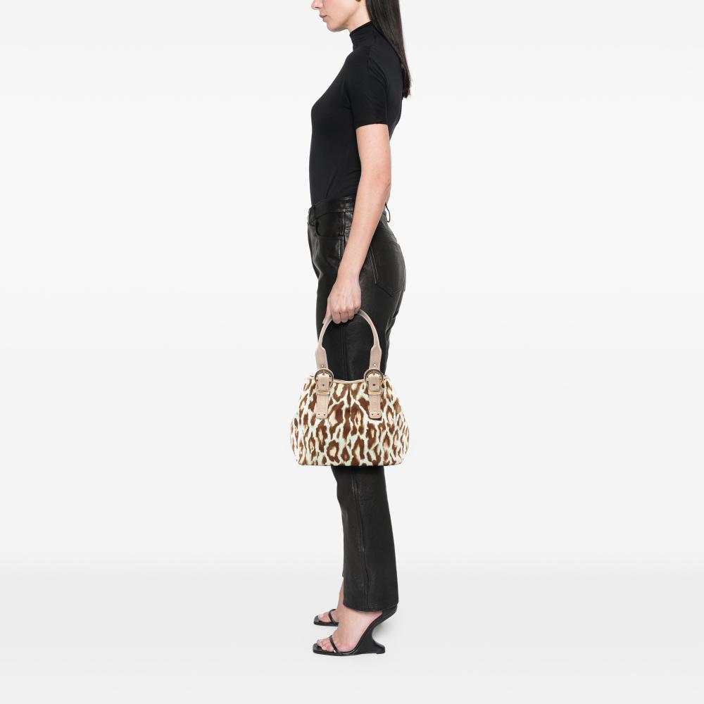 Christian Dior B Dior Brown Beige Canvas Fabric Leopard Print Saint Tropez Tote Italy