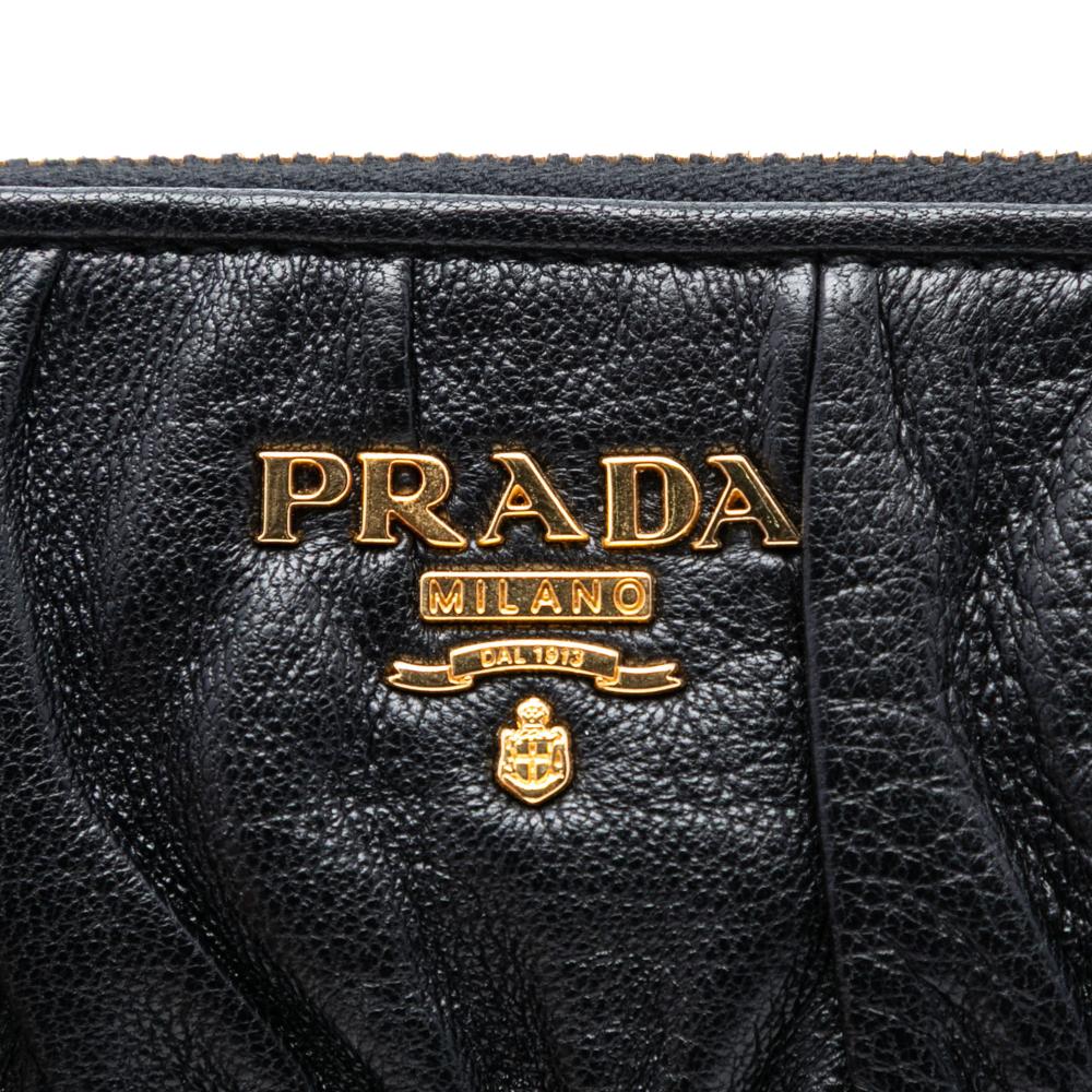 Prada AB Prada Black Nappa Leather Leather Nappa Gaufre Pouch Italy