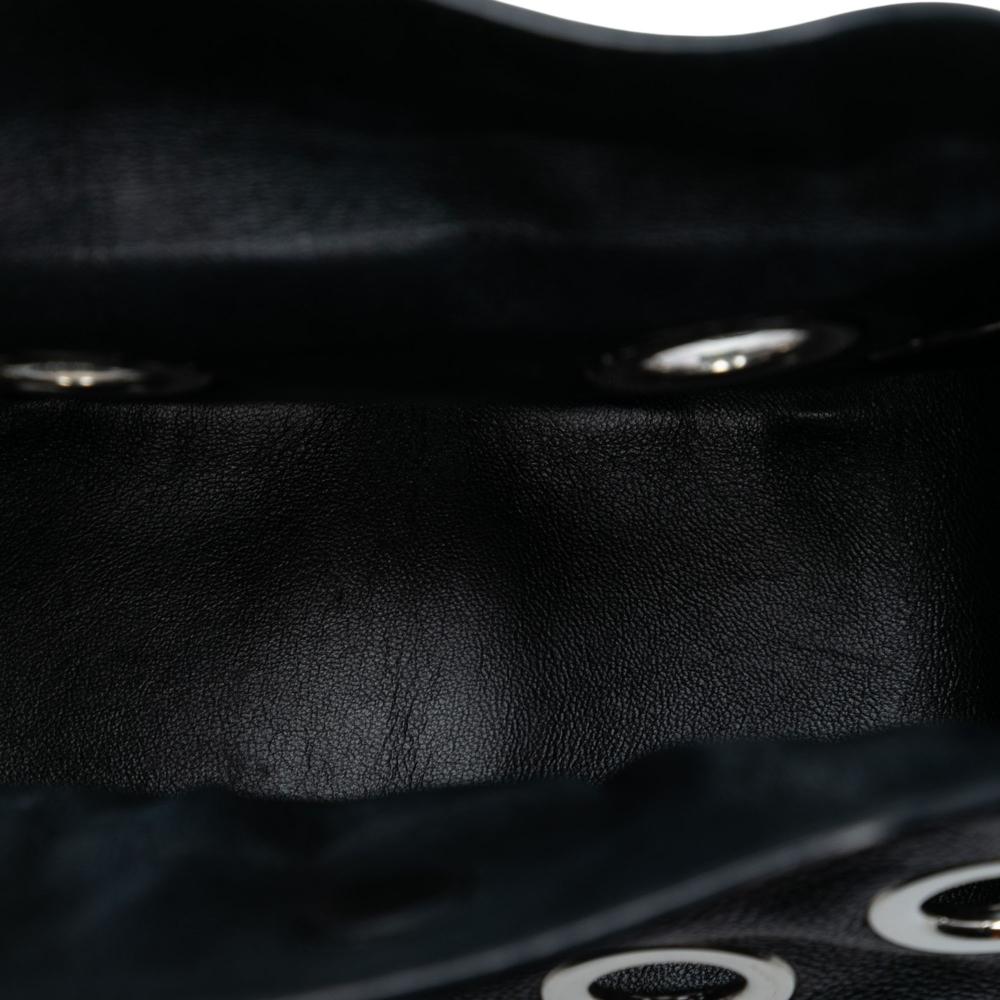 Prada AB Prada Black Calf Leather Vitello Daino Grommet Handbag Italy