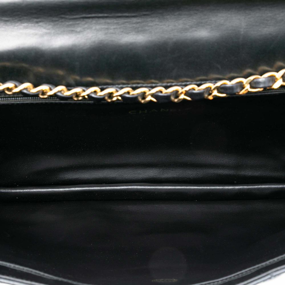 Chanel B Chanel Black Lambskin Leather Leather Maxi XL Quilted Lambskin Clutch with Chain Italy