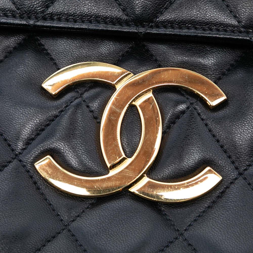 Chanel B Chanel Black Lambskin Leather Leather Maxi XL Quilted Lambskin Clutch with Chain Italy