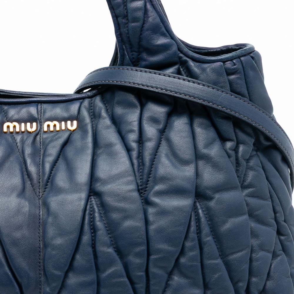 Miu Miu B Miu Miu Blue Navy Calf Leather Matelasse Nappa Satchel Turkey