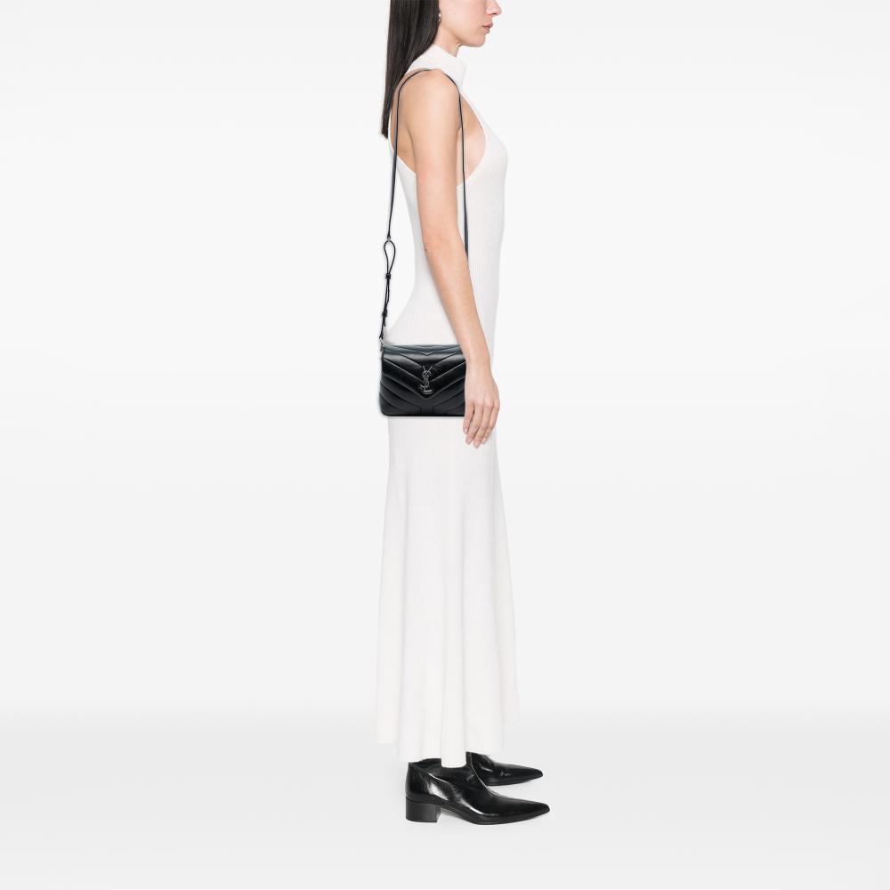 Saint Laurent AB Saint Laurent Black Calf Leather Toy Matelasse Monogram LouLou Crossbody Italy