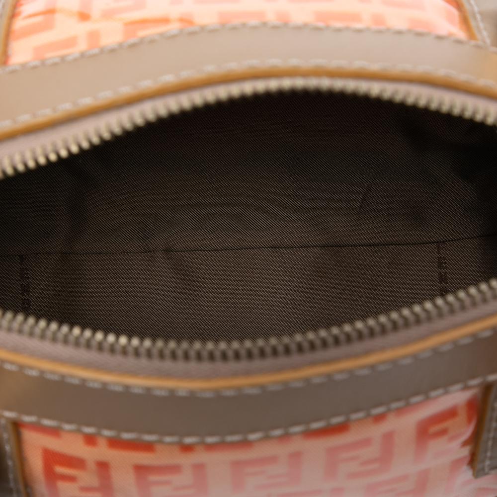 Fendi AB Fendi Orange with Brown Coated Canvas Fabric Zucchino Barrel Handbag Italy