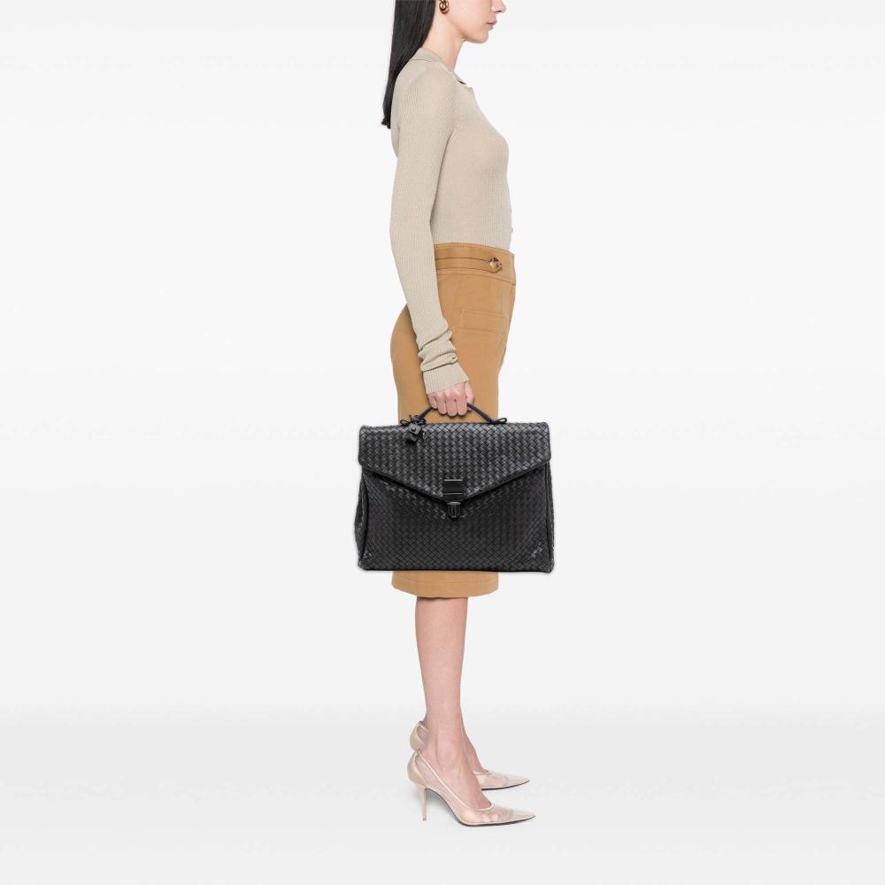 Bottega Veneta B Bottega Veneta Brown Dark Brown Nappa Leather Leather Nappa Intrecciato Briefcase Italy