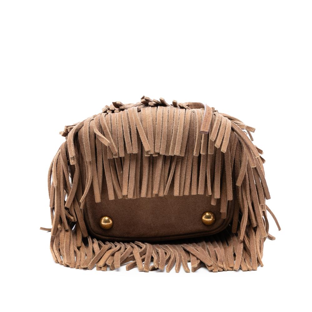 Saint Laurent B Saint Laurent Brown Suede Leather Small Emmanuelle Fringe Bucket Bag Italy