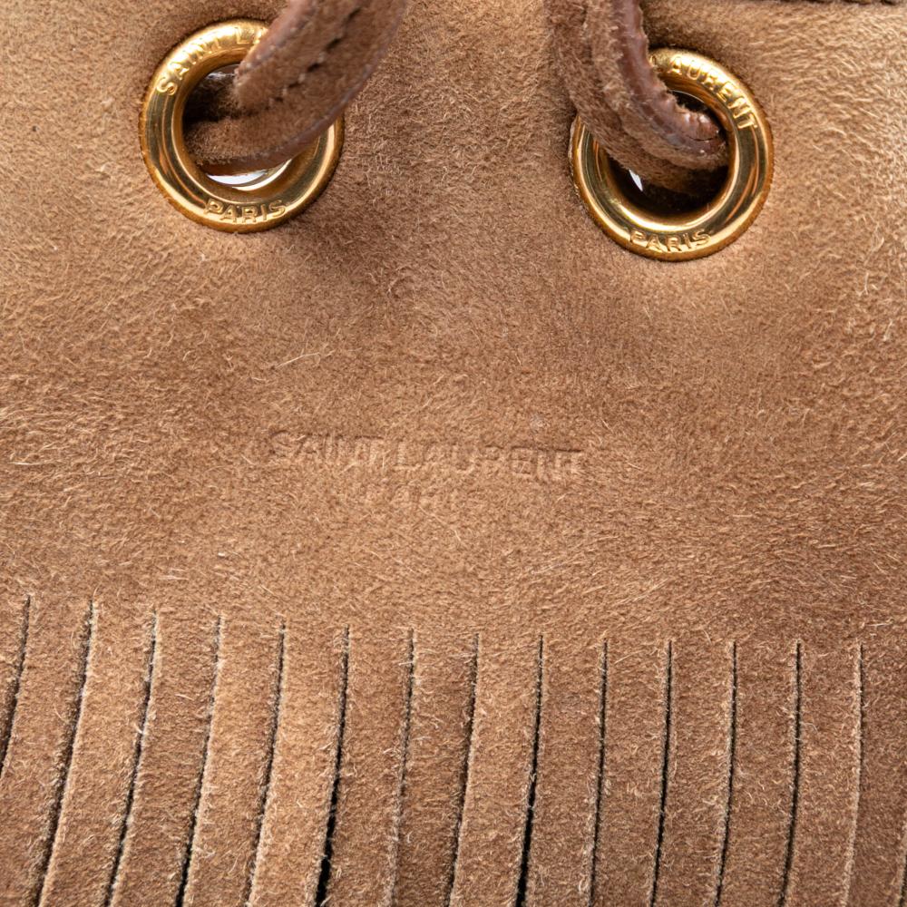 Saint Laurent B Saint Laurent Brown Suede Leather Small Emmanuelle Fringe Bucket Bag Italy