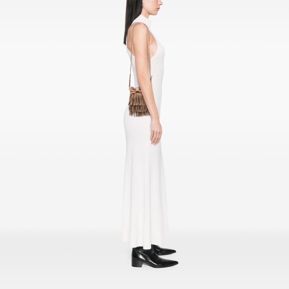 Saint Laurent B Saint Laurent Brown Suede Leather Small Emmanuelle Fringe Bucket Bag Italy