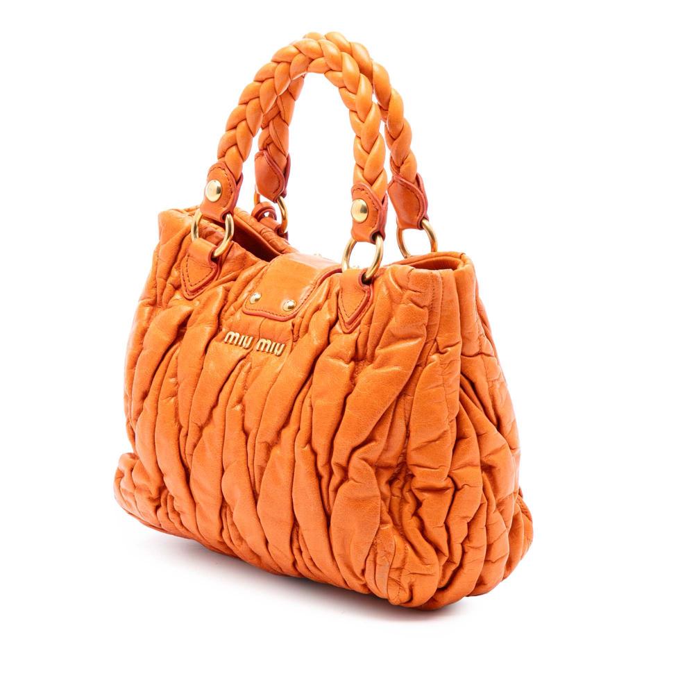 Miu Miu B Miu Miu Orange Lambskin Leather Leather Matelasse Lambskin Coffer Satchel Turkey