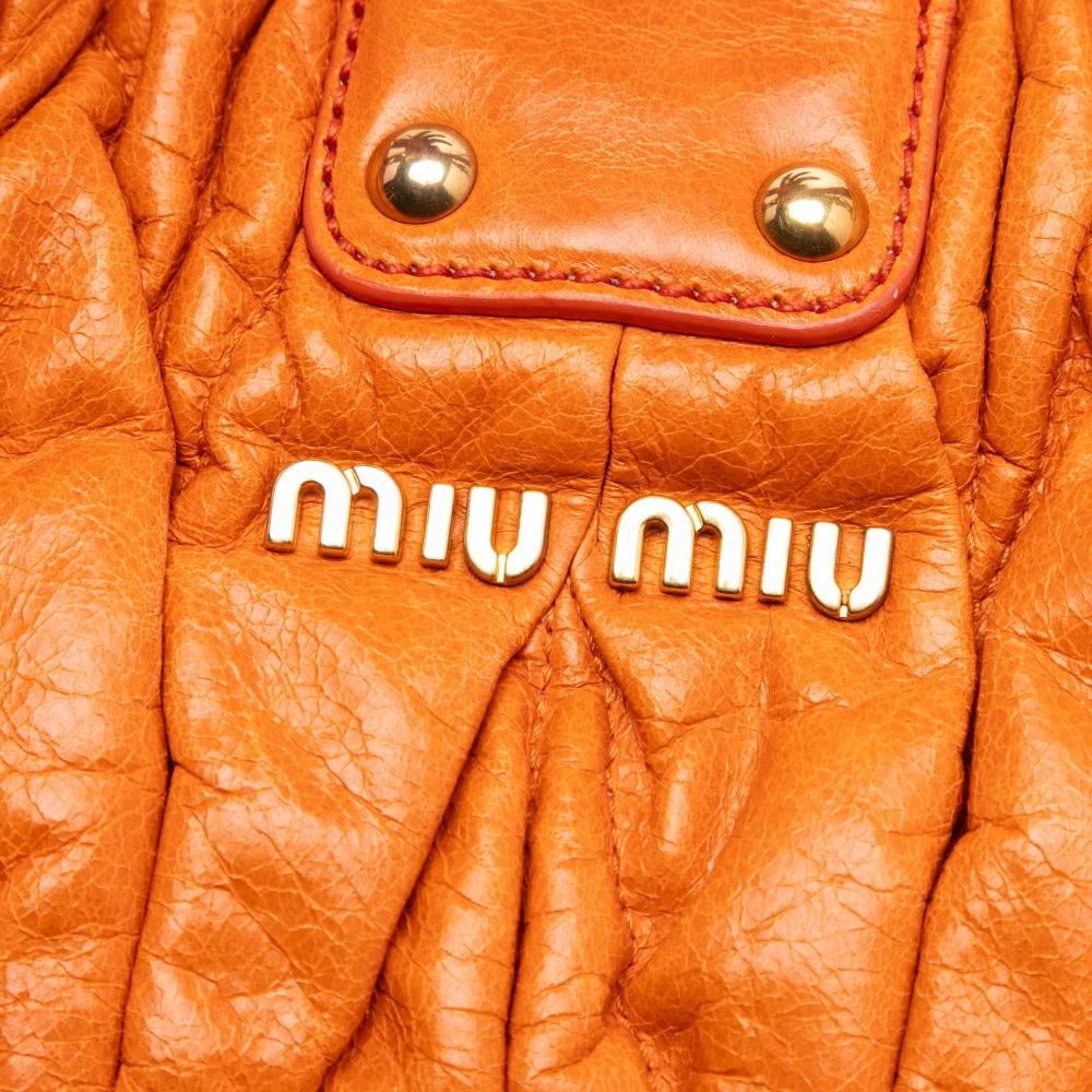 Miu Miu B Miu Miu Orange Lambskin Leather Leather Matelasse Lambskin Coffer Satchel Turkey