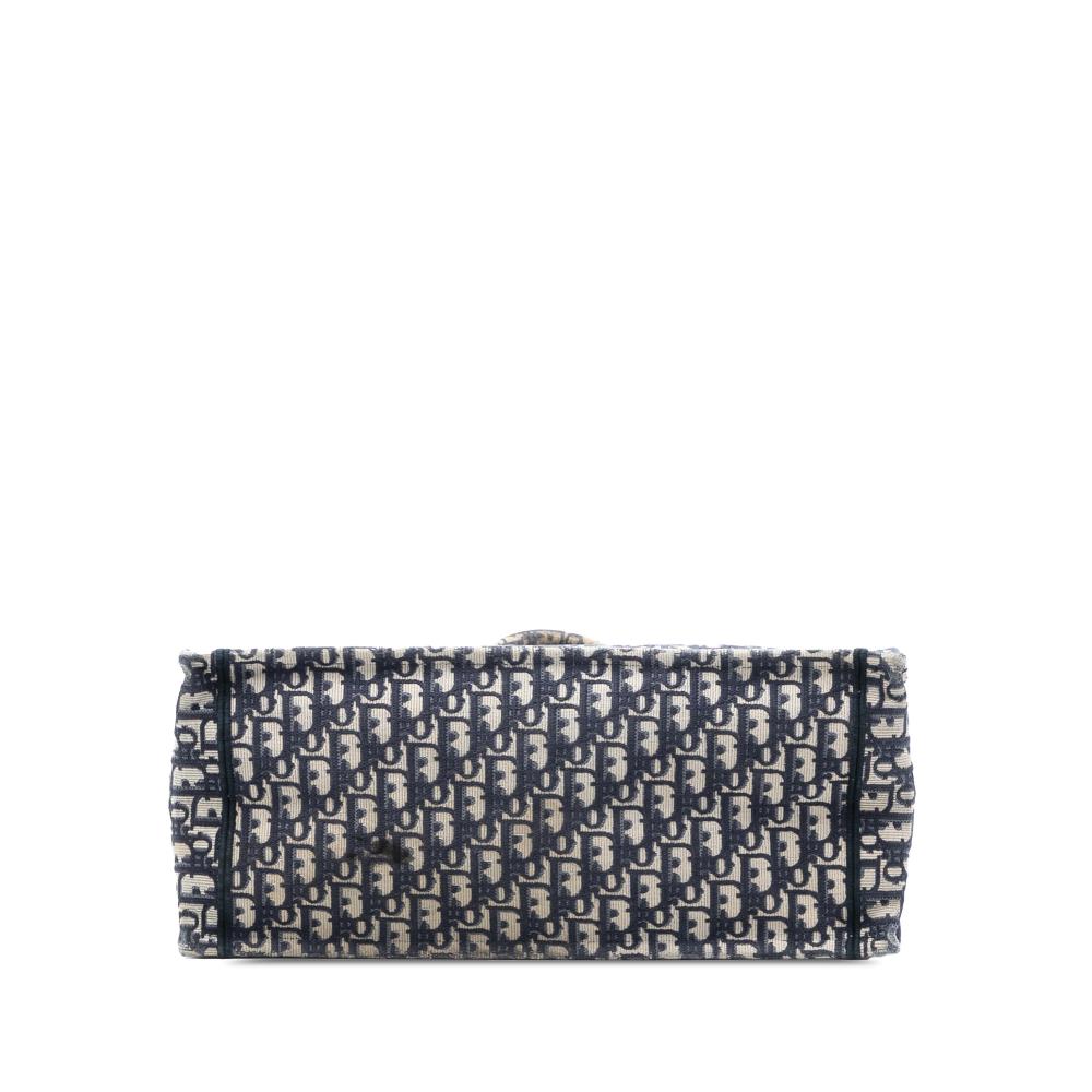 Christian Dior B Dior Blue Navy Canvas Fabric Large Oblique Embroidered Book Tote Italy