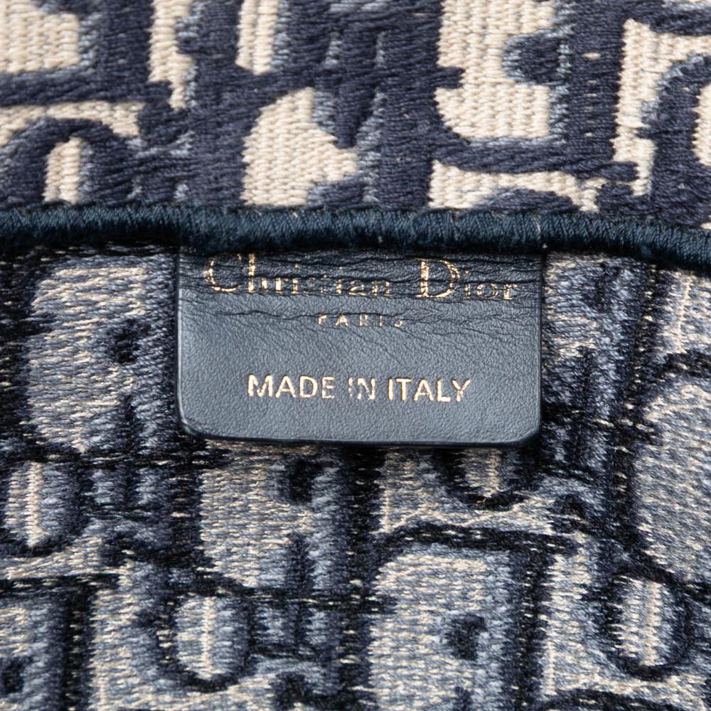 Christian Dior B Dior Blue Navy Canvas Fabric Large Oblique Embroidered Book Tote Italy