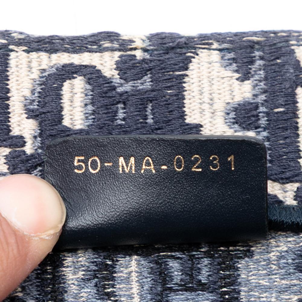 Christian Dior B Dior Blue Navy Canvas Fabric Large Oblique Embroidered Book Tote Italy