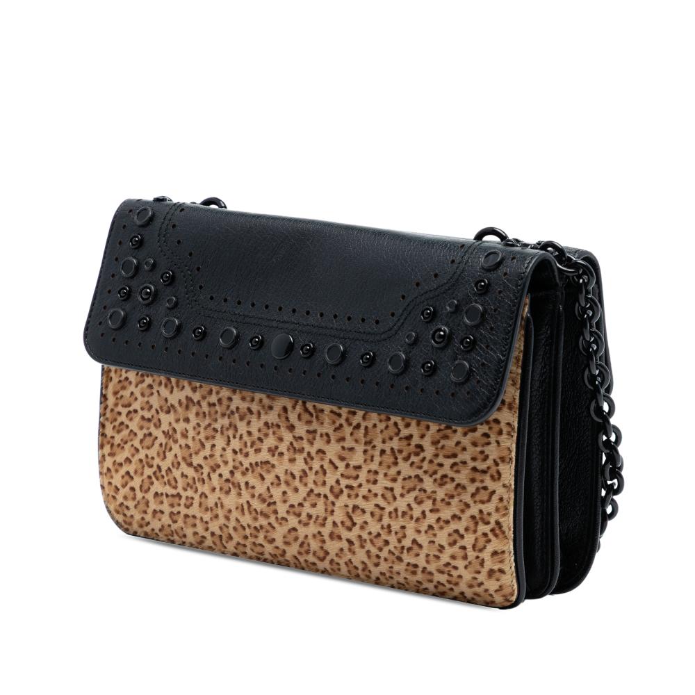 Bottega Veneta Brown Light Brown Pony Hair Natural Material Leopard Print Glass Shoulder Bag Italy