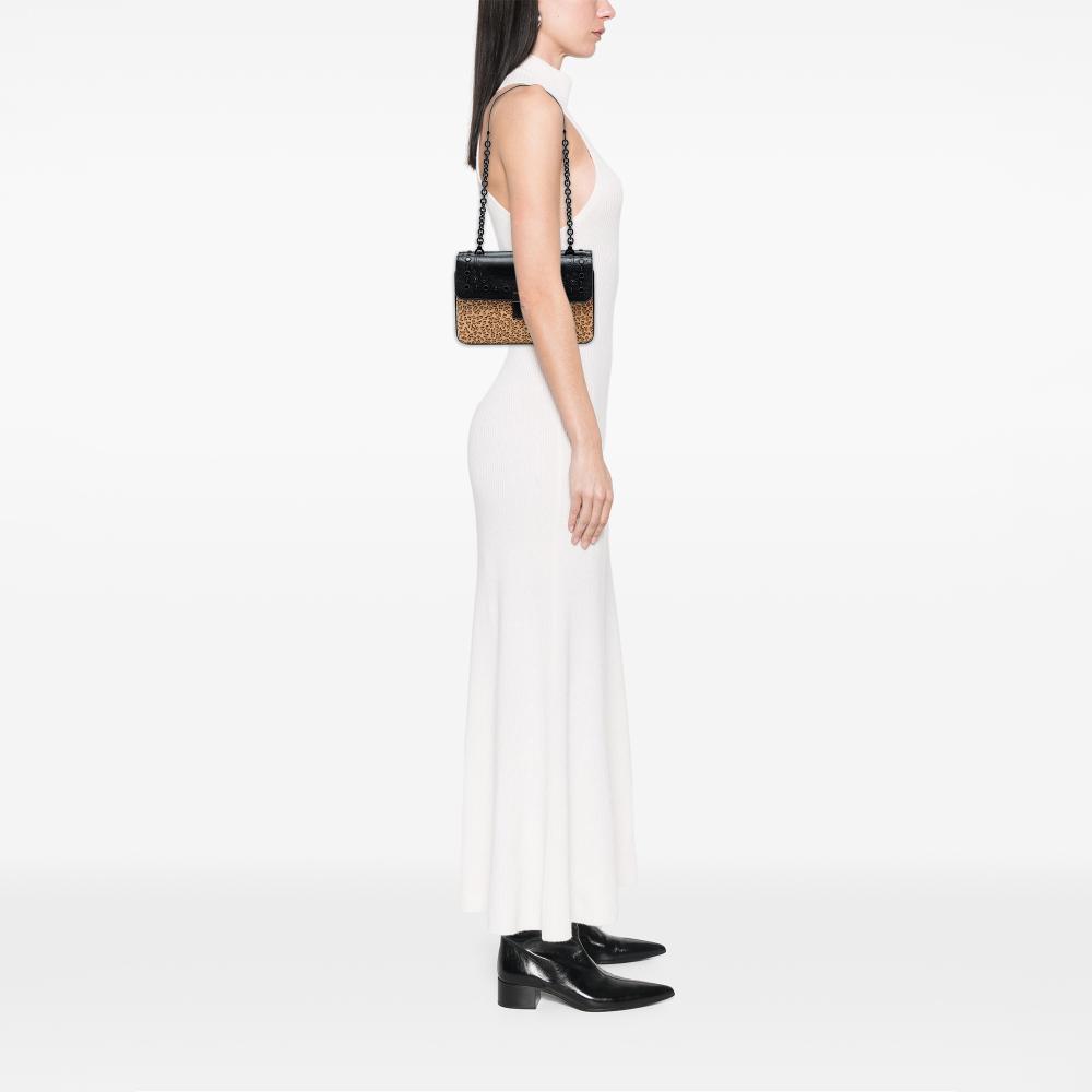 Bottega Veneta Brown Light Brown Pony Hair Natural Material Leopard Print Glass Shoulder Bag Italy