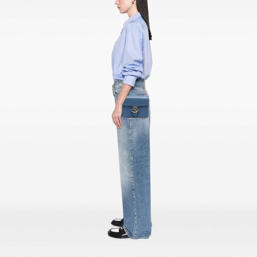 Gucci AB Gucci Blue Calf Leather Small Dollar skin Interlocking G Crossbody Italy