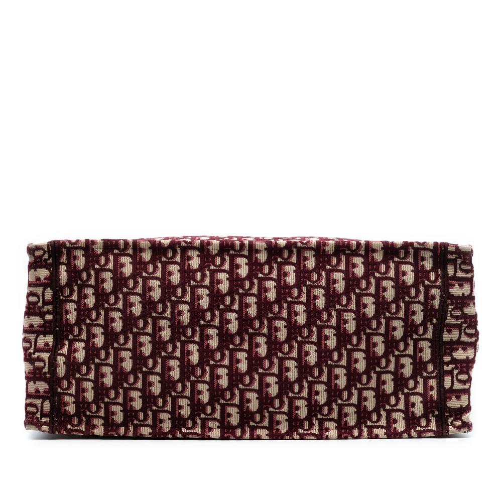 Christian Dior B Dior Red Burgundy Canvas Fabric Large Oblique Embroidered Book Tote Italy