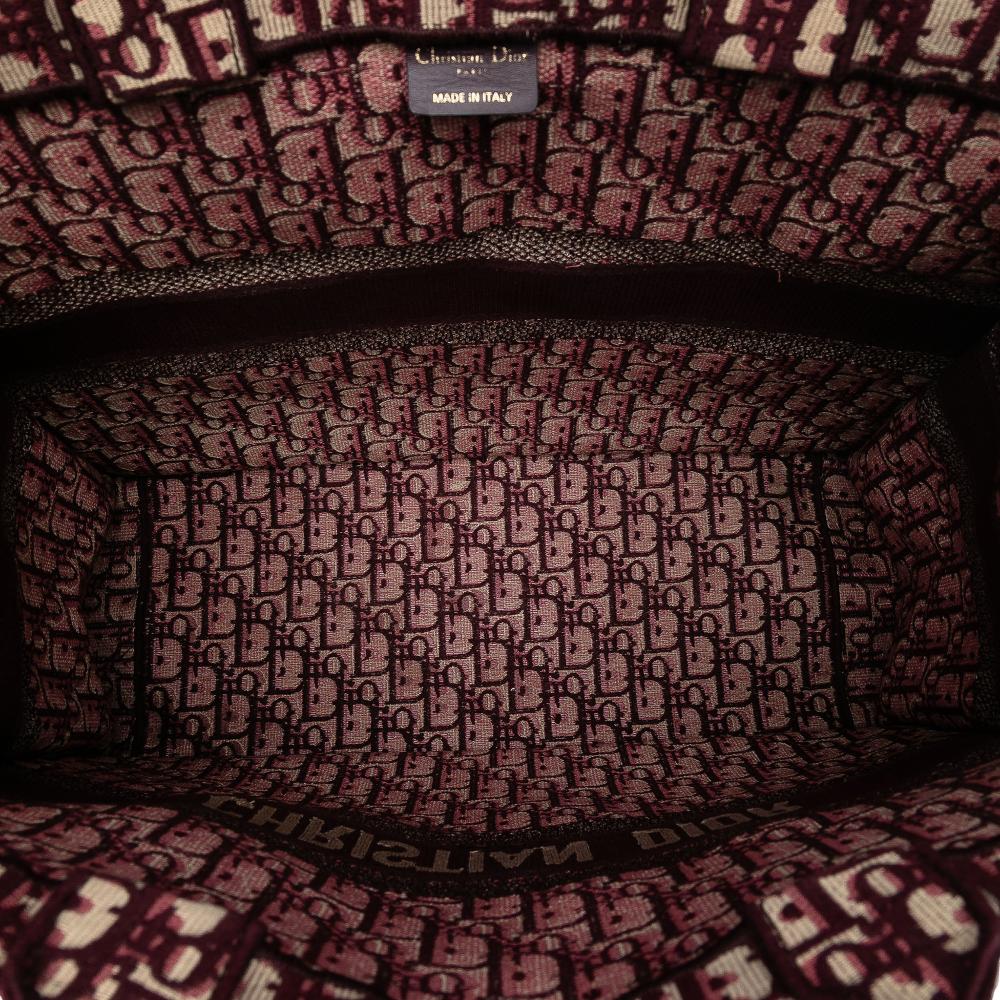 Christian Dior B Dior Red Burgundy Canvas Fabric Large Oblique Embroidered Book Tote Italy